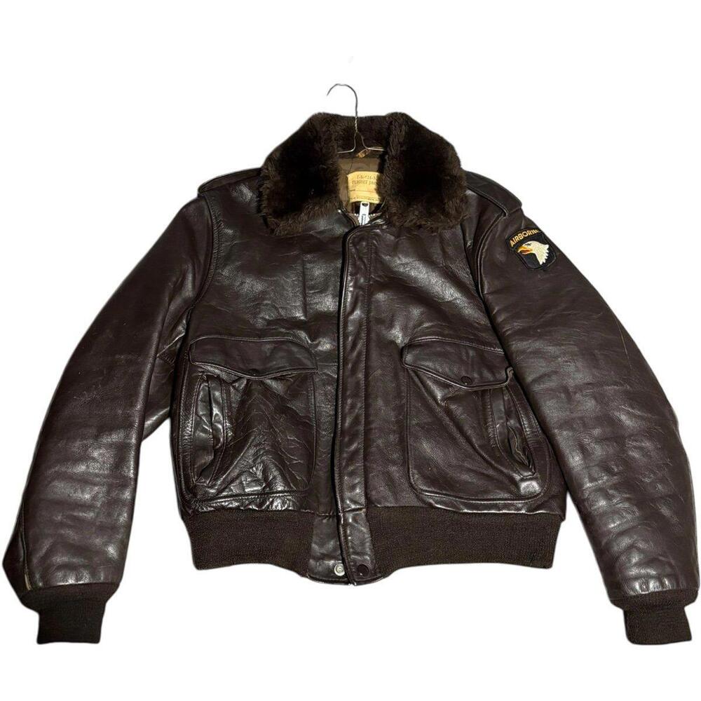 S Vintage Schott 674 Bomber Jacket 101st US Airborne Army Leather War Cafe Racer